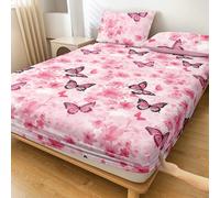1 pièce Jupe de lit à motif papillon, protège-matelas, couvre-lit rose, drap de lit, décoration de la maison, jupe de lit pour chambre/dortoir, convient à toutes les tailles de lit - simple, double, q