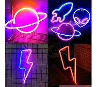 1 pièce Lampe de chevet LED néon Univers Planète Fusée Alien Éclair, Petite lumière portable, Décoration d'ambiance de chambre, Décoration de chambre, Double alimentation, Décoration murale, Convient