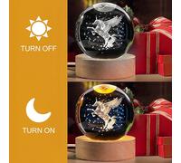 1 pièce Lampe de nuit en cristal exquise, lampe boule de cristal 3D, lampe d'espace à lumière chaude avec interrupteur LED, lampe de décoration boule de cristal avec base LED, motifs incluant amas gal