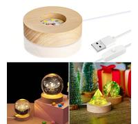 1 pièce Lampe de nuit romantique LED en bois rond DIY, stand d'affichage d'éclairage de décoration en verre de cristal 3D activé par commutateur et alimenté par USB, pour art en résine de verre de cri