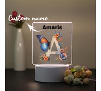 1 pièce Lampe personnalisée avec nom, veilleuse papillon et fleur, cadeau personnalisé pour petit ami/petite amie, amis, anniversaire, décoration de chambre, multifonctionnel, haute qualité, design de