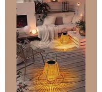 1 pièce Lampe solaire suspendue artisanale, en rotin, étanche, avec poignée. Décoration de style bohème pour le jardin, le balcon, l'allée, l'arbre. Longueur 31,5 centimètres Panneau solaire blanc 70m