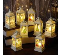 1 pièce Lanterne carrée de Noël à LED sans flamme, décoration de maison pour Noël, sapin de Noël, Père Noël. Lanterne de Noël décorative avec lumière chaude, motif imprimé de Noël pour bureau. Décorat
