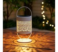 1 pièce Lanterne de table suspendue en fer blanc ajouré à énergie solaire, lampe de projection d'ombre étanche, décoration intérieure et extérieure pour patio, jardin, balcon, chambre, camping, vacanc