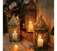 1 pièce Lanterne marocaine vintage en métal, porte-bougie en fer ajouré et gaufré, décoration pour la maison, le jardin, la villa, le Ramadan, l'Aïd, Halloween, la Saint-Valentin, Thanksgiving, décora