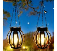 1 pièce Lanterne solaire suspendue en métal noir, lumière pendante solaire vintage ajourée, ampoule LED étanche avec allumage/extinction automatique, convient pour la cour, le porche, le jardin, la te