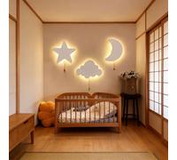 1 pièce Lumière murale de chambre à coucher en forme d'étoile et de lune, lumière décorative à motif de dessin animé alimentée par batterie, lumières LED, décoration de table de chevet (3 piles AAA no