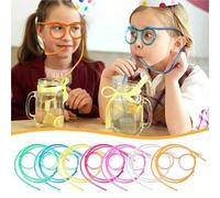 1 pièce Lunettes avec paille réutilisable et flexible - lunettes amusantes et douces de haute qualité pour les fêtes, les cadeaux et les fournitures scolaires jaune,bleu,rose,couleur orange,rouge,vert
