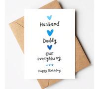 1 pièce "Mari Papa Notre Tout" Carte d'anniversaire & Fête des Pères avec enveloppe, design de cœur bleu mignon, cadeau doux pour le mari & le papa de la part de la femme et de la famille, intérieur v