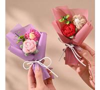 1 pièce Mini bouquet de roses tricotées réalistes, sac cadeau inclus, 15 cm x 9 cm, convient comme cadeau pour la Saint-Valentin, la Fête des Mères, usage quotidien, décoration florale d'intérieur Vio