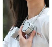 1 pièce Mini ventilateur de cou portable rechargeable 1600mAh, accessoire de camping et de voyage pliable, ventilateur de cou mini silencieux et rechargeable pour le refroidissement de l'air en été à