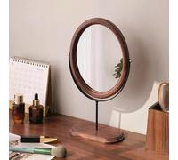 1 pièce Miroir de maquillage de coiffeuse, nouveau style chinois simple et élégant. Miroir rotatif de style vintage en bois chinois pour le bureau Support en or marron foncé,Support noir marron foncé,