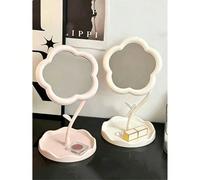 1 pièce Miroir de maquillage haute définition en forme de fleur, miroir de vanité de bureau style fille mignonne avec structure de rangement amovible pour bijoux, peut être utilisé pour le maquillage 