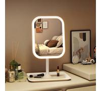 1 pièce Miroir de maquillage LED réglable, éclairage et luminosité intelligents à 3 couleurs, chargement USB à simple pression, miroir de table haute définition à 270° pivotant, plateau amovible et po