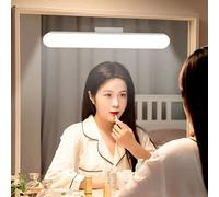 1 pièce Miroir de maquillage LED rotatif à lumière frontale, pas besoin de percer pour miroir de salle de bain, lampe de table de toilette rechargeable avec bande de lumière d'étude cool et intelligen