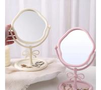 1 pièce Miroir de maquillage mignon avec nœud et fleur, miroir de vanité à double face haute définition pour dortoir, chambre, bureau, avec plateau pour accessoires, miroir élégant et féminin, excelle