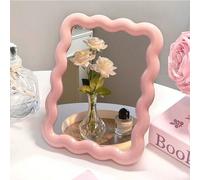 1 pièce Miroir de maquillage mignon, design vague crème, de bureau/mural, dortoir d'étudiant, miroir de coiffeuse, petit miroir de bureau, maquillage, bon marché, décoration de chambre, coiffeuse, voy