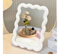 1 pièce Miroir de maquillage mignon, design vague crème, monté sur bureau/mur, dortoir étudiant, miroir de vanité, petit miroir de bureau, maquillage, abordable, décoration de chambre, table de toilet