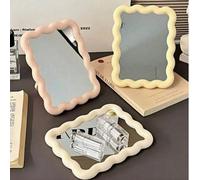 1 pièce Miroir de maquillage mignon, design vague crème pour poser sur table/monter au mur, convient pour dortoir d'étudiant, décoration de petit bureau, miroir portable à main, accessoire de coiffeus