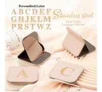 1 pièce Miroir de maquillage pliable en acier inoxydable avec lettres dorées personnalisées, enveloppé dans un kaki élégant. Parfait pour chère maman, tante, grand-mère, fille, nièce, sœur, mariée, de