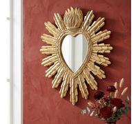 1 pièce Miroir décoratif mural suspendu en forme de cœur enflammé et de soleil, miroir mural en résine en forme de cœur baroque, miroir suspendu d'art de luxe pour l'entrée et le salon, miroir baroque