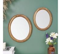 1 pièce Miroir décoratif ovale à motif de dentelle classique doré, décoration murale de style européen, ornement suspendu pour la maison, miroir de maquillage de coiffeuse, miroir de toilette sculpté 