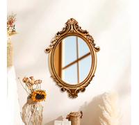 1 pièce Miroir décoratif ovale à motif floral classique doré, miroir de maquillage en résine rococo, décoration murale de style européen, ornement suspendu pour la maison, miroir décoratif de luxe, mi