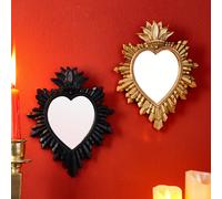 1 pièce Miroir mural en relief Sacré-Cœur rayonnant de style européen, miroir décoratif en forme de cœur en résine bicolore noir et or, miroir de vanité de style vintage, miroir mural de décoration de