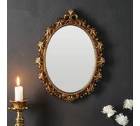 1 pièce Miroir mural ovale en résine dorée avec relief 3D, miroir mural baroque, miroir de vanité vintage en relief, miroir de dressing de palais, ornement suspendu artisanal, décoration murale de fon