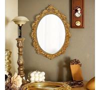 1 pièce Miroir mural ovale vintage baroque en acrylique plat 2D et bois, miroir décoratif sculpté doré vieilli de luxe vintage français pour l'entrée et la chambre Taille Unique,C,B,APMMA