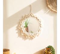 1 pièce Miroir mural suspendu en macramé, miroir rond acrylique à franges fait main de style bohème pour le salon, la chambre à coucher et la décoration de la maison Taille UniquePolyester