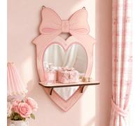 1 pièce Miroir mural suspendu style fille douce avec nœud rose et cœur, étagère flottante, miroir de vanité cœur girly, cadre de miroir de maquillage mural doux et mignon avec nœud, combinaison de mir