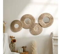 1 pièce Miroir rond en forme de T, convient pour la salle de bain, miroir rond avec cadre en bois de style bohème pour la chambre, la salle de bain, l'entrée, la chambre à coucher, la décoration mural
