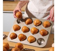 1 pièce Moule à châtaignes, plaque de cuisson antiadhésive pour madeleines à 6/9/12 cavités, pour la cuisson au four à la maison (or champagne), en matériau antiadhésif, en acier au carbone de haute q