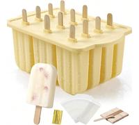 1 pièce Moule à glace à 6/12 cavités en silicone, moule à glace, moule à glace maison, bonbons glacés, avec 50/100 pièces de bâtonnets à glace, support à glace, convient pour les glaces DIY d'été, les