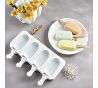 1 pièce Moule à glace et bonbons en silicone 4 cavités, modèle de crème glacée, moule à gâteau, moule à chocolat et sucette 50 bâtonnets de glace,1 grande grille à quatre grilles + 50 bâtons,1pc grand