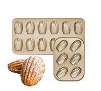 1 pièce, Moule à Madeleines, Taille 40 cm x 23 cm, Moule à 6/12 cavités pour faire 12 Madeleines, Moule à Pâtisserie Anti-Adhésif Adapté pour Madeleines, Mini-Gâteaux, Plaque de Cuisson en Acier au Ca