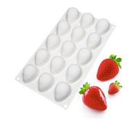 1 pièce Moule en silicone 3D en forme de fraise, 15 cavités pour faire des demi-fraises, moule à chocolat, bonbons et biscuits. Ustensile de cuisine Moule à gâteau pudding aux fraises à 15 cavitésSili
