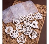 1 pièce Moule en silicone pour décoration de Noël, moule à pendentif rond, éléments de décoration sapin de Noël, flocon de neige, cloche de Noël, ange pour artisanat en béton, plâtre, ciment, résine é