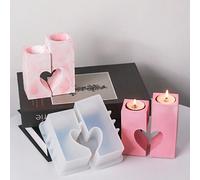 1 pièce Moule en silicone rectangulaire en forme de cœur pour patchwork, moule en silicone pour bougie en forme de cœur pour la Saint-Valentin, support de bougie, moule de coulée de résine pour la déc