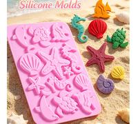 1 pièce Moule en silicone thème océanique, forme coquillage, hippocampe, étoile de mer, tortue. Convient pour le fondant, les bonbons durs, la décoration de gâteau, la résine, les pendentifs Silicone