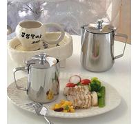 1 pièce Mousseur à lait en acier inoxydable de style coréen de luxe minimaliste avec couvercle, conteneur à café multifonctionnel pour la maison, cafetière avec bec verseur, cafetière à infusion manue