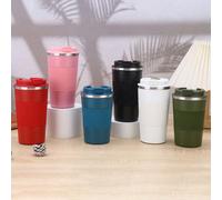 1 pièce Mug de voyage isotherme en acier inoxydable, Tasse portable à la mode avec couvercle anti-fuite, Réutilisable pour boissons chaudes et froides/thé - Tasse de voiture, Fournitures scolaires Aci