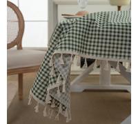 1 pièce Nappe à carreaux bicolore imprimée verte, style bohème frais pour table à manger, convient pour hôtel, restaurant, chambre, salon, fête, rassemblement extérieur, décoration de fête, décoration