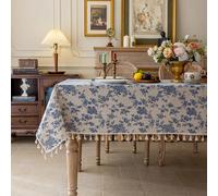 1 pièce Nappe à franges avec motif floral rose rétro bleu, Housse de table de chevet anti-poussière, Tissu décoratif de table basse. Convient pour la décoration de la maison de style ferme, salle à ma