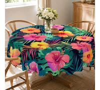1 pièce Nappe à motif de fleur d'hibiscus tropical, nappe rectangulaire/ronde imperméable, imprimé floral hawaïen coloré, convient pour les fêtes de plage d'été, la table à manger, la cuisine, les piq