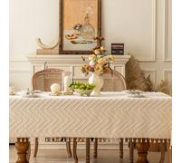 1 pièce Nappe beige minimaliste, design découpé géométrique 3D ondulé avec bordure en dentelle florale beige, lavable, convient pour table à manger, commode, décoration d'intérieur, fêtes, vacances, h
