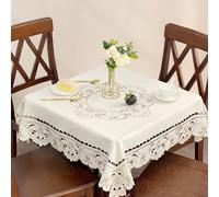 1 pièce Nappe brodée marron café, rectangulaire/carrée européenne en polyester brodée à la main, creuse, anti-poussière, polyvalente. Convient pour table à manger, table de café, usage domestique quot