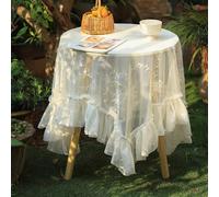 1 pièce Nappe carrée/ronde à volants vintage américain en dentelle et jacquard floral français. Pour les stands à desserts, les tables à thé, la décoration de mariage, le jardin, les repas en famille,