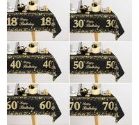 1 pièce Nappe d'anniversaire noire & dorée, convient pour les anniversaires 18e, 30e, 40e, 50e, 60e, 70e, matériau PE, nappe de décoration de fête d'anniversaire, chemin de table de décoration d'anniv